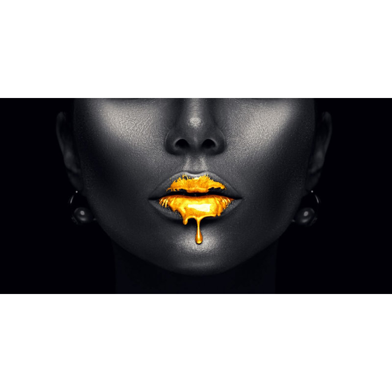«Golden Lips Woman Face», impression sur toile Wallart, H 24 po x l 48 po x P 0,10 po