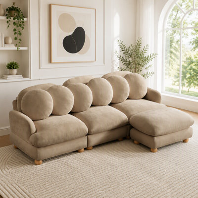 Modular Sectional Sofa with Chenille Upholstery and Movable Ottoman