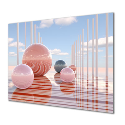 Orbes roses, ciel azur, architecture minimaliste - paysage abstrait, art mural, salon