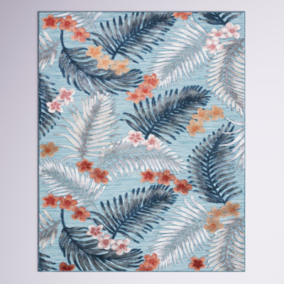 Abreha Floral Aqua/Ivory/Beach Indoor / Outdoor Area Rug