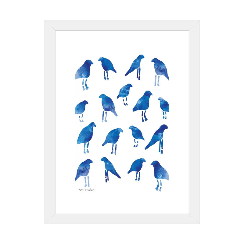 Oiseaux bleus - reproduction d'art, H 24 po x l 16 po x P 1 po, Papier encadré blanc, Blanc
