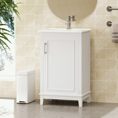 Petit meuble-lavabo moderne avec lavabo en céramique et 1 porte à fermeture douce