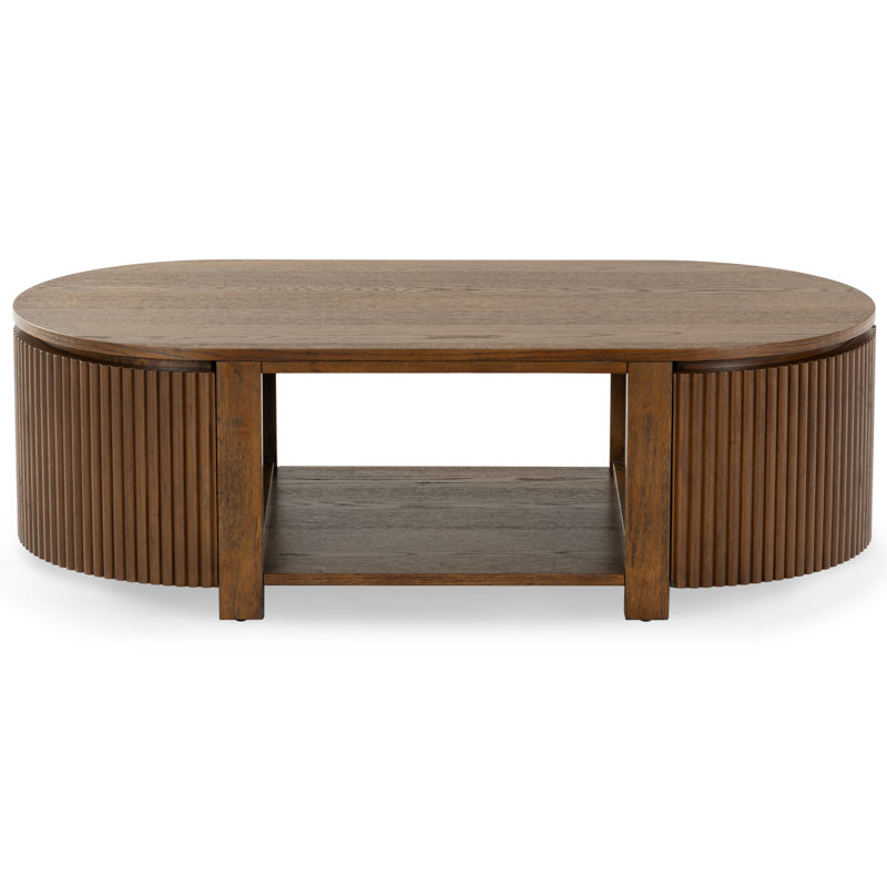 Christy Reeded Oval Coffee Table, Medium Oak