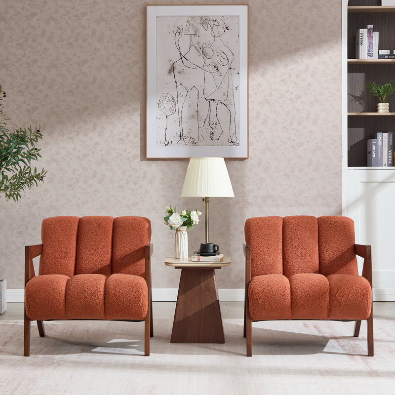 Modern Upholstered Accent Armchair Living Room Chair, Orange Sherpa Fabric, Orange