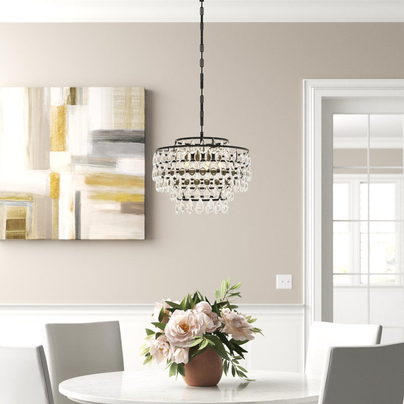 5-Light Dimmable Crystal Tiered Chandelier, Black, 72" H x 18" W x 18" D