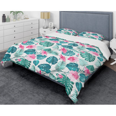Coastal Polyester Twill Floral Duvet Cover