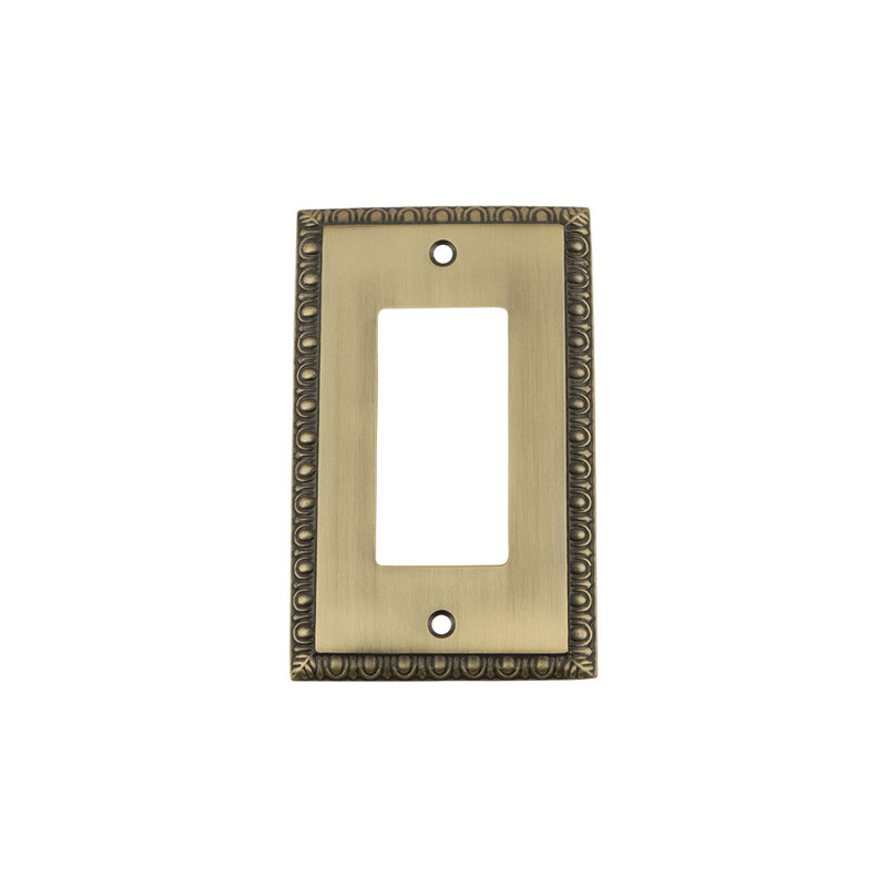 Egg and Dart 1-Gang Rocker Wall Plate, Antique Brass