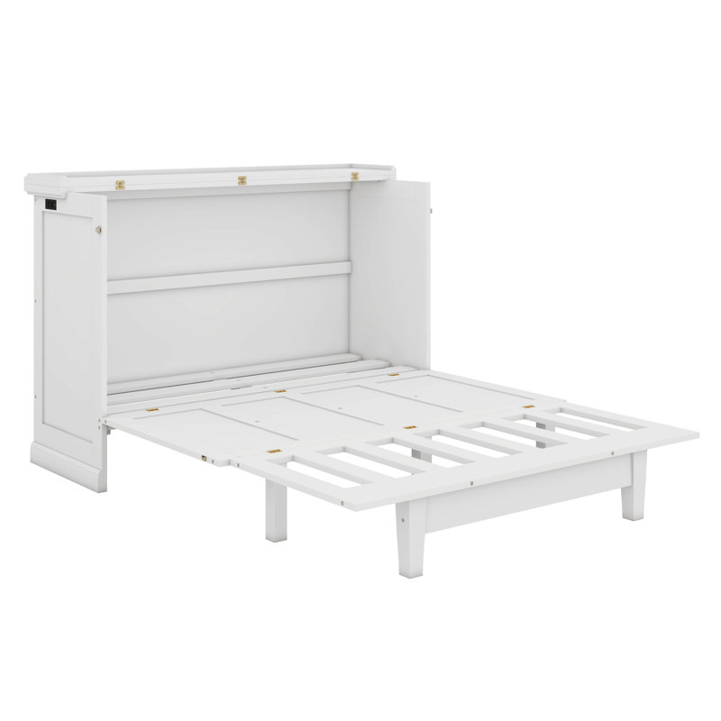 Lit escamotable double avec 3 tiroirs de rangement et station de charge, lit armoire en X, Blanc