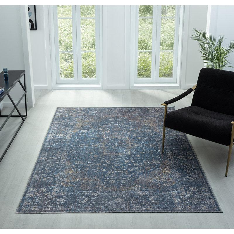 Tapis bleu marine lavable Kensington, Rectangulaire 2 pi x 3 pi