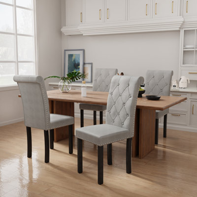 Tufted Upholstered Rolled-Up Nailhead Dining Chairs (Set Of 4)