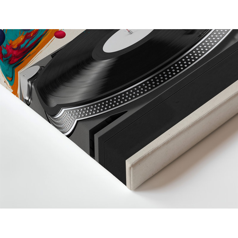 Toile dans cette composition abstraite vibrante, un tourne-disque classique au centre de la scène avec son disque vinyle noir brillant