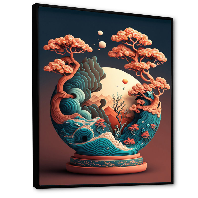 Terra Cotta Bonzai Mountains III - reproduction sur toile, H 32 po x l 24 po x P 1 po, Cadre flottant noir