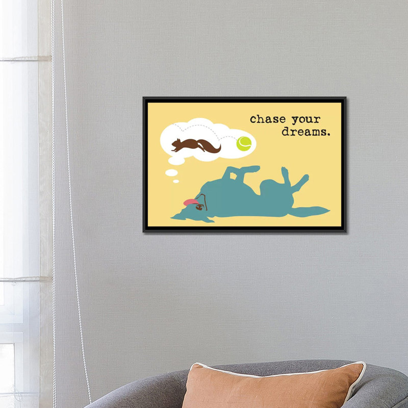 « chase rêves », impression sur toile, H 18 po x l 26 po x P 1,5 po, Toile avec cadre noir, Pas de tapis