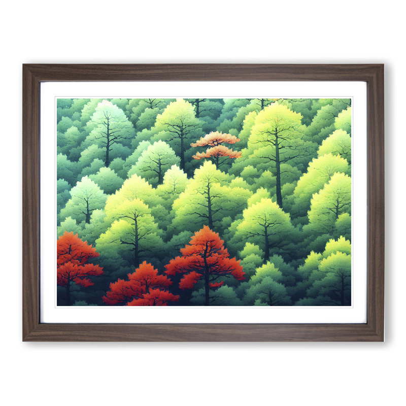 Japanese Forest Trees - Framed Print, 25cm H x 34cm W x 2cm D, Walnut