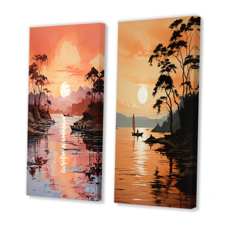 «Golden Sunrise Silhouetted I», 2 pièces, Toile tendue, H 40 po x l 40 po