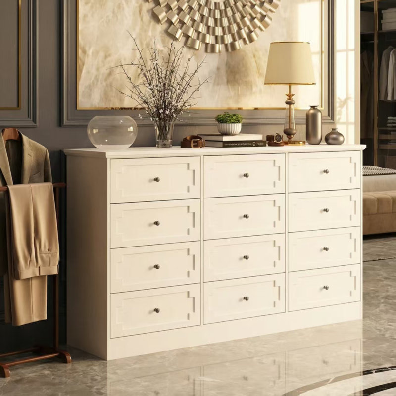 Commode 12 tiroirs blanche Delayla, Blanc