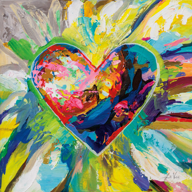 «Blooming Love Too» par Jeanette Vertentes - peinture sur toile tendue, H 36 po x l 36 po, No, White Floater Framed Canvas