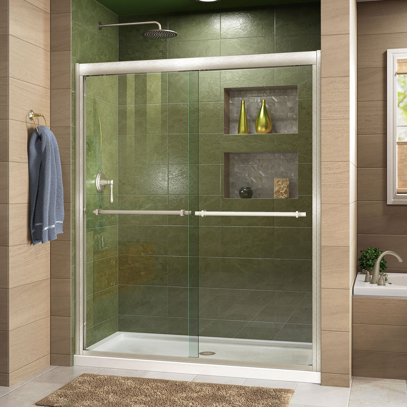 Cabine de douche Duet l 48 po x H 74,75 po, Centre, Nickel brossé / Blanc