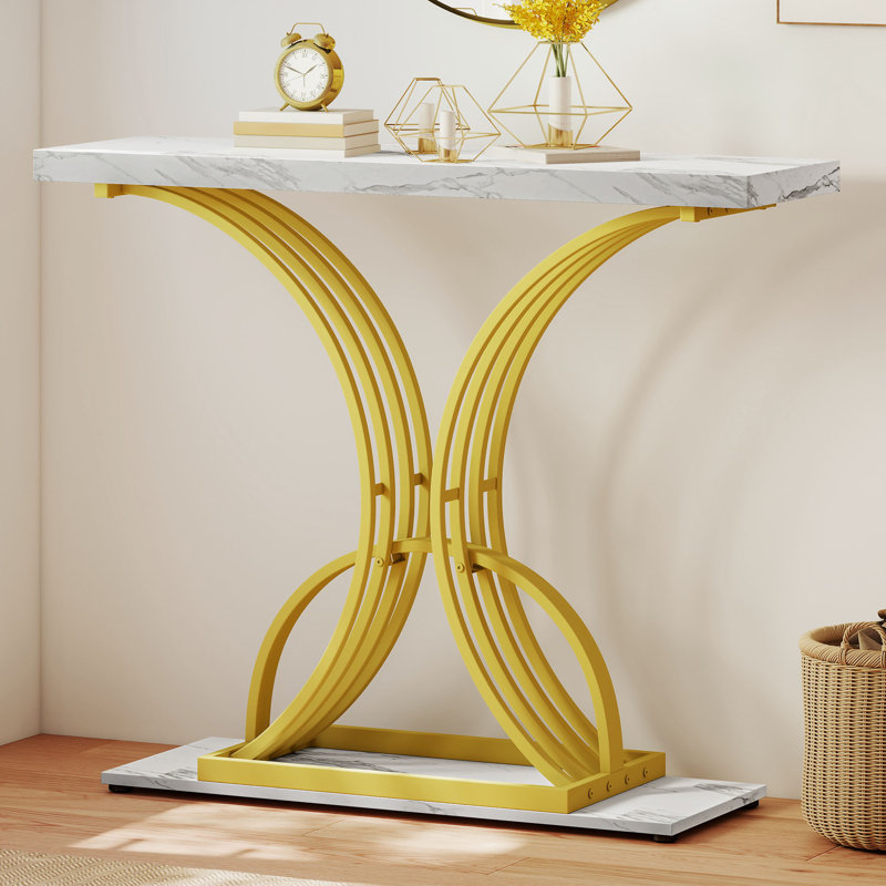 Console l 39,3 po avec plateau en faux marbre, Blanc