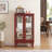 Curio Cabinet with Tempered Glass Doors, American Retro Lighted Display Cabinet with Mirrored Back &amp; Adjustable Shelves | Cherry | MDF+Glass-122577521