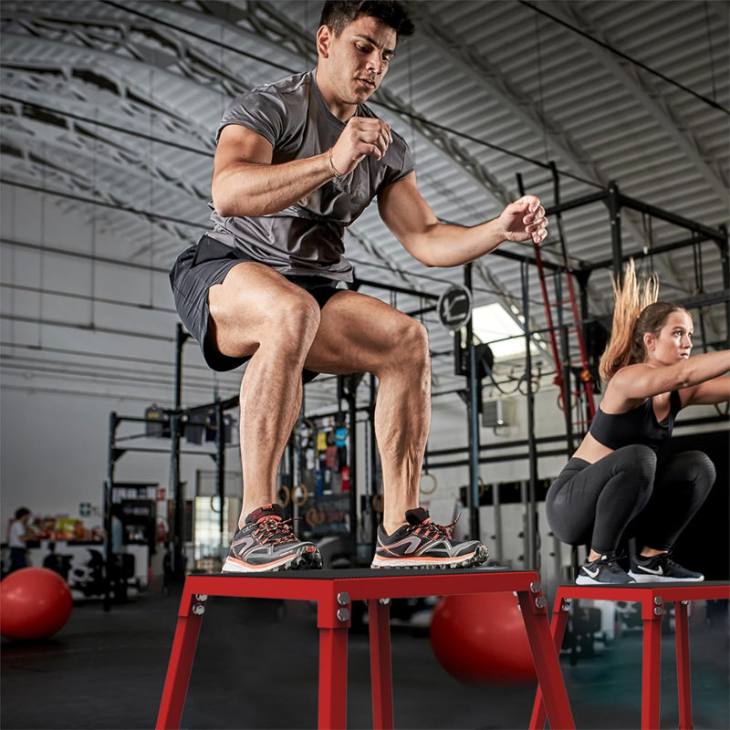 Aptliton 18" Plyometric Jump Box, Steel Non-Slip Platform for Crossfit Training, Red