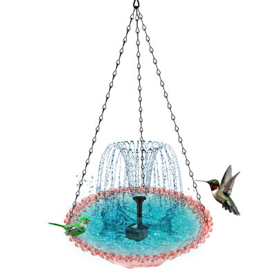 Bol suspendu suspendu pour bain d'oiseaux avec fontaine à eau et bols de bain à colibri à énergie solaire, rose