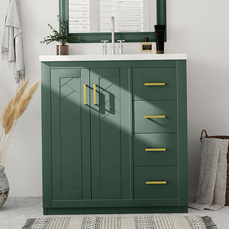 Ensemble de meuble-lavabo de style rétro 30 po avec lavabo en céramique, structure en bois massif et amplement d'espace de rangement pour des salles de bain élégantes et fonctionnelles