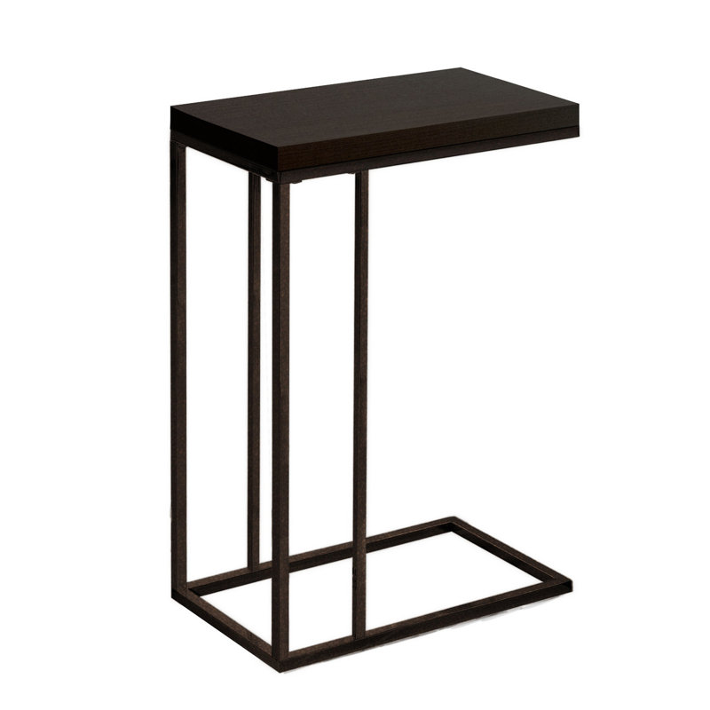 Table d'appoint en gin, forme de C, stratifié, métal, 18 x 10 étroit, Bronze, Espresso brun