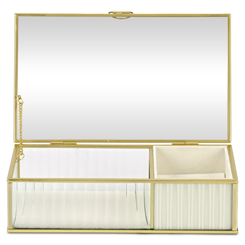Boîte à bijoux en verre 9,75 po avec deux compartiments rembourrés Verena, Doré