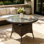 Outdoor Patio Dining Table - Round Rattan Table With Tempered Glass Top, Umbrella Hole & Hidden Assembly
