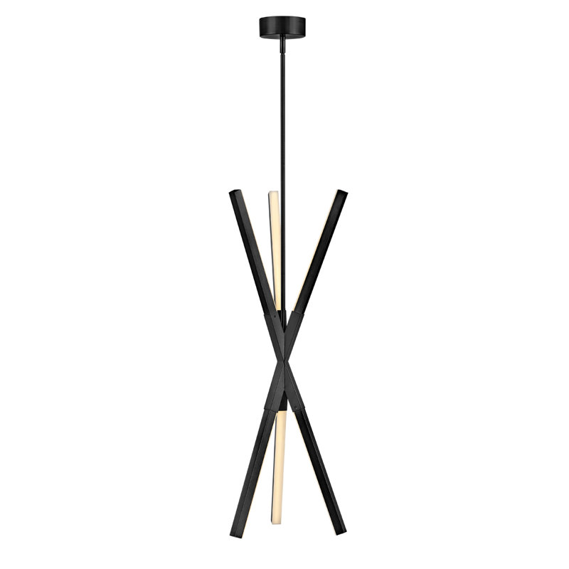 Rae Modern Black LED Sputnik Linear Chandelier with Etched Acrylic Shade