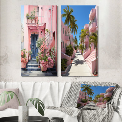 «Pink Miami Artful Facades», 2 pièces roses