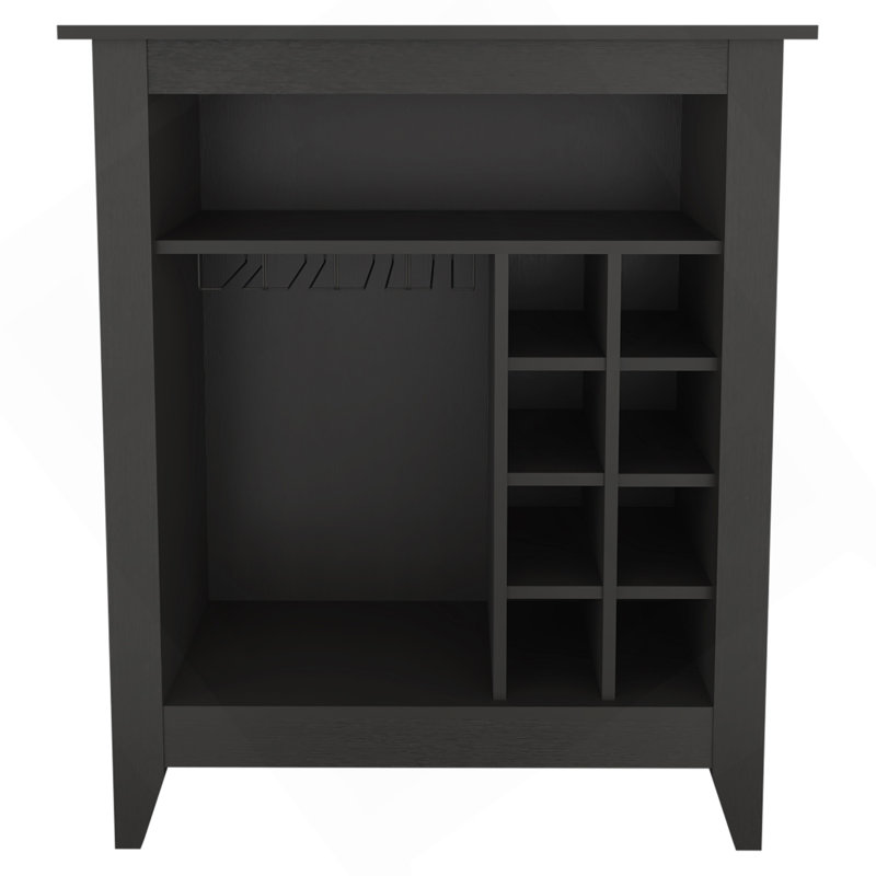 Armoire de bar Essential, une tablette ouverte, six supports à vin intégrés, un tiroir - noir, Noir