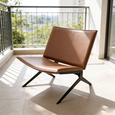 Brown Leather Accent Chair, Modern Black Legs For Living Room Bedroom Home Office