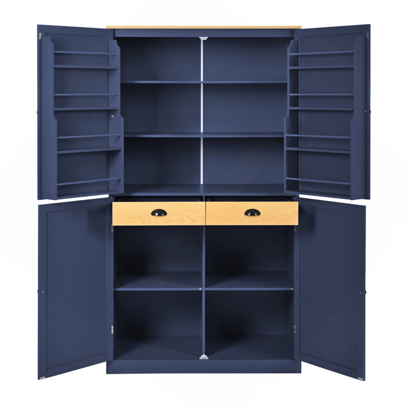 Grande armoire de rangement autoportante 40,2 x 20 x 71,3 pouces avec 2 tiroirs, 2 tablettes réglables, 8 tablettes de porte pour la cuisine, la salle à manger