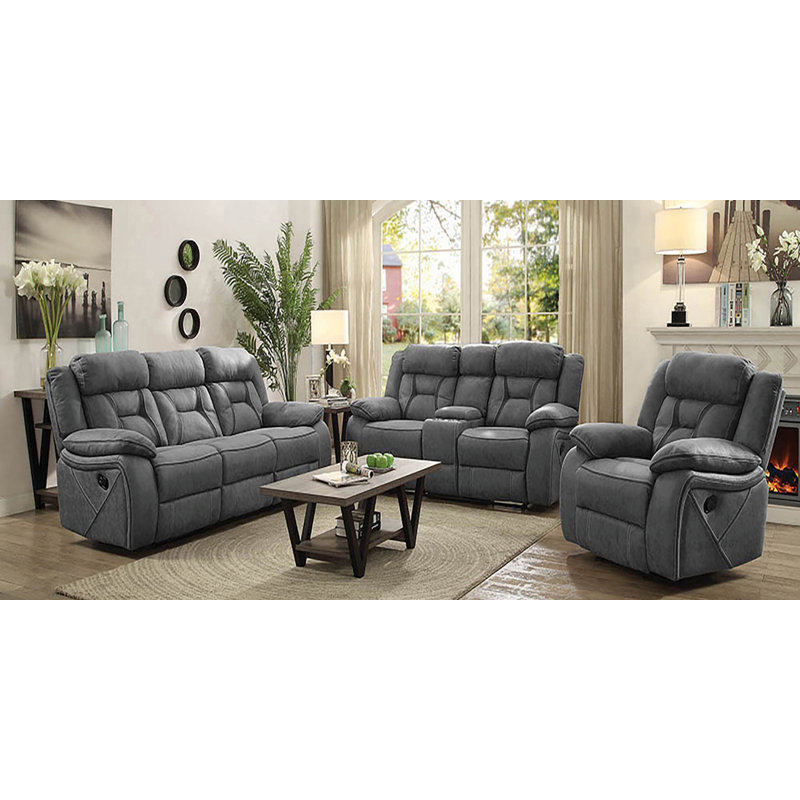 Ensemble de salon inclinable 3 pièces Ilkest, Mélange de polyester gris