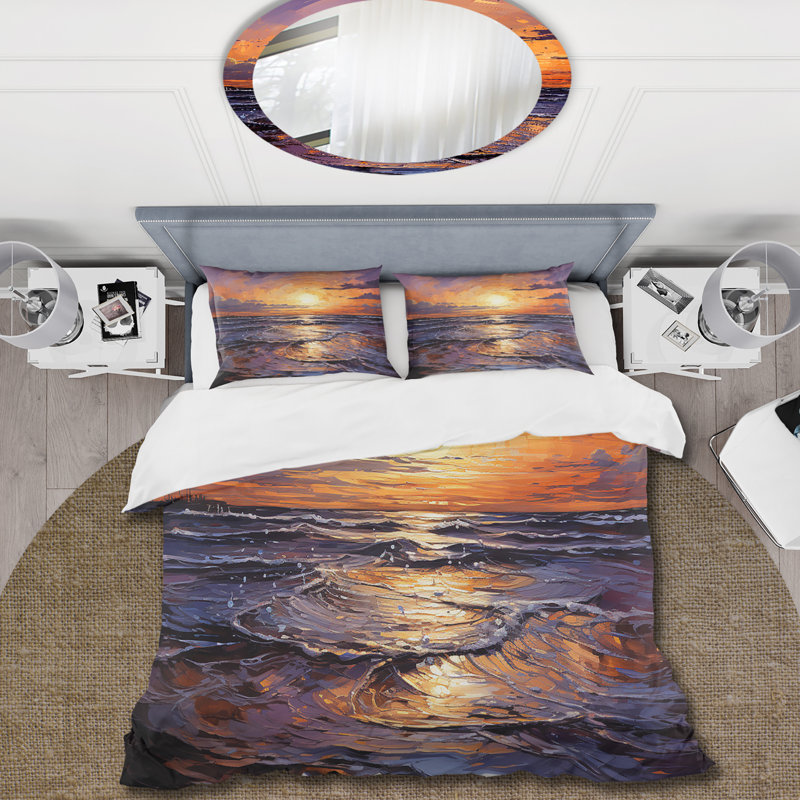 Ensemble de housse de couette jaune et mauve Sunset Embrace III - Coastal Sunset, Housse de couette pour très grand lit