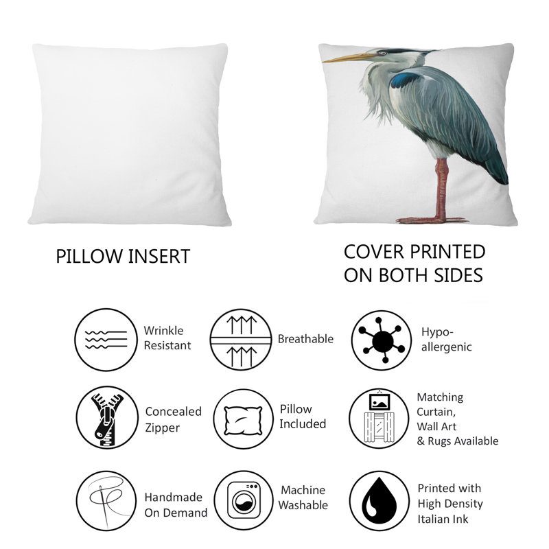 Coussin décoratif gris et bleu Heron