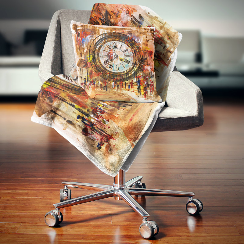 Coussin abstrait peinture abstraite People and Time, 18 po x 18 po, Coussin décoratif