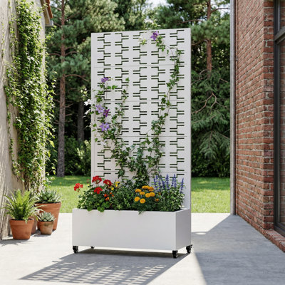 Metal Planter Box with Trellis with Wheels