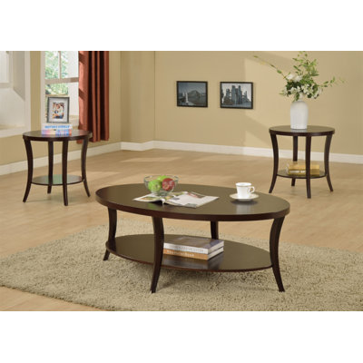 Perth 3-Piece Espresso Oval Coffee Table With End Tables Set