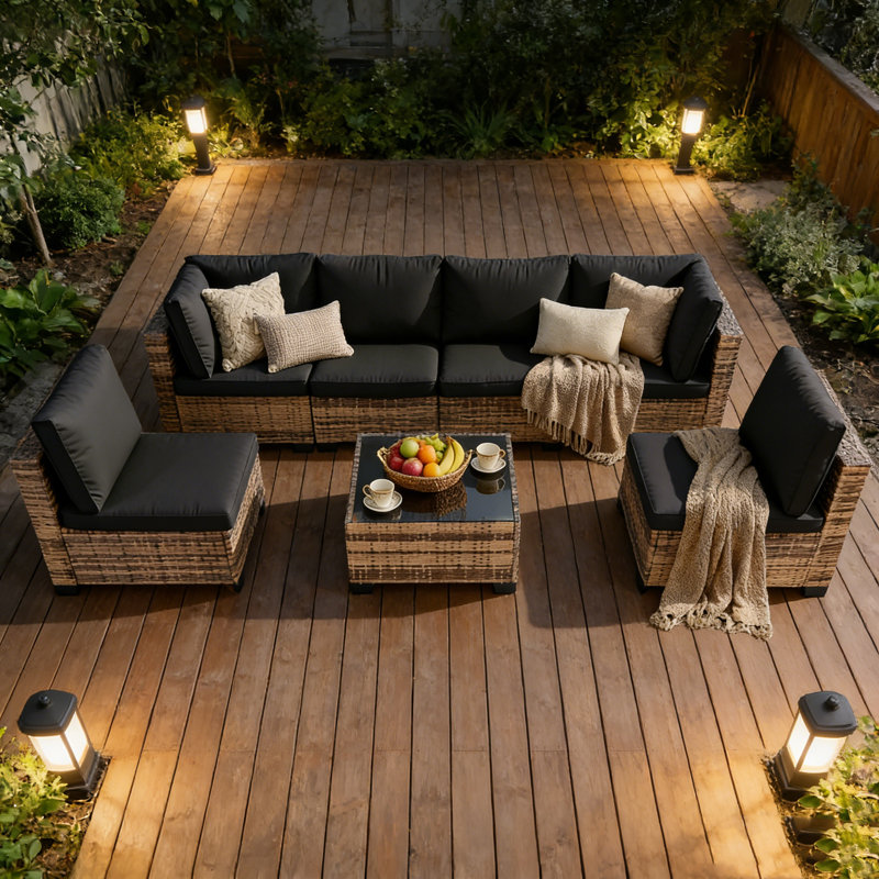 7 Piece Outdoor Wicker Patio Furniture Set Rattan Sectional Sofa Couch, Brown, Black