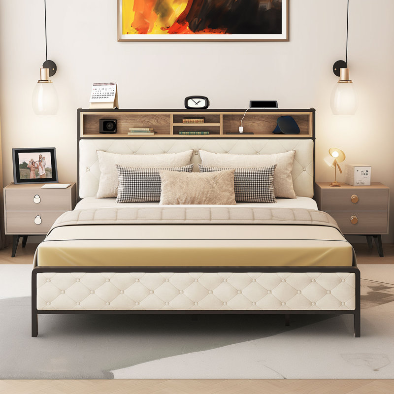 Upholstered Storage Bed, Queen, White