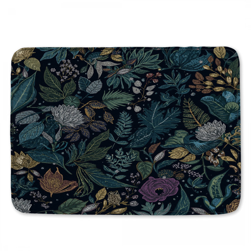 Botanical Leafy Pattern Bath Mat, 24in W x 17in L