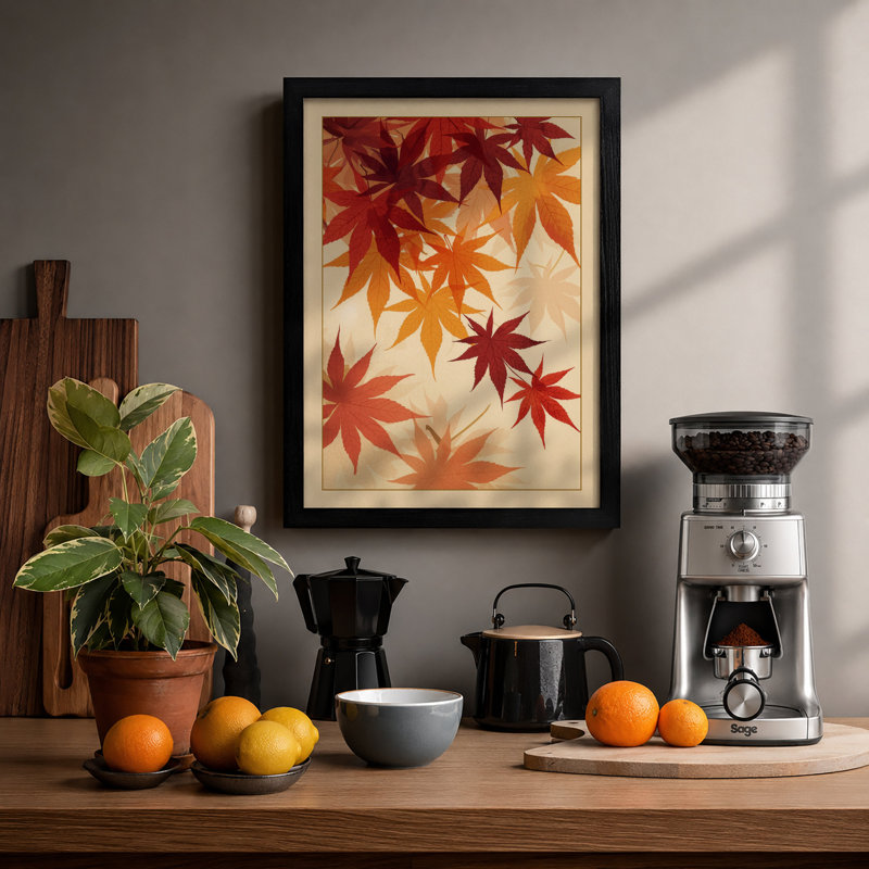 Autumn Leaves Adrift Botanical - Framed Print, Black, A4 - 29.7 x 21.0 cm