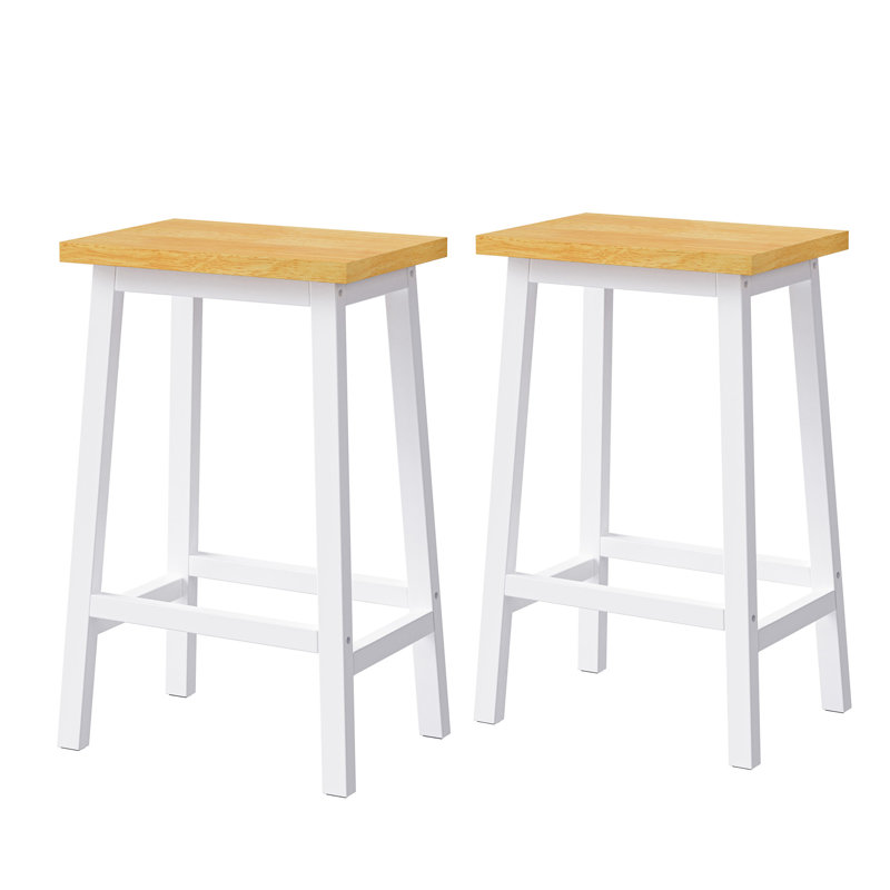 Tabourets de bar en bois massif K&K, Blanc