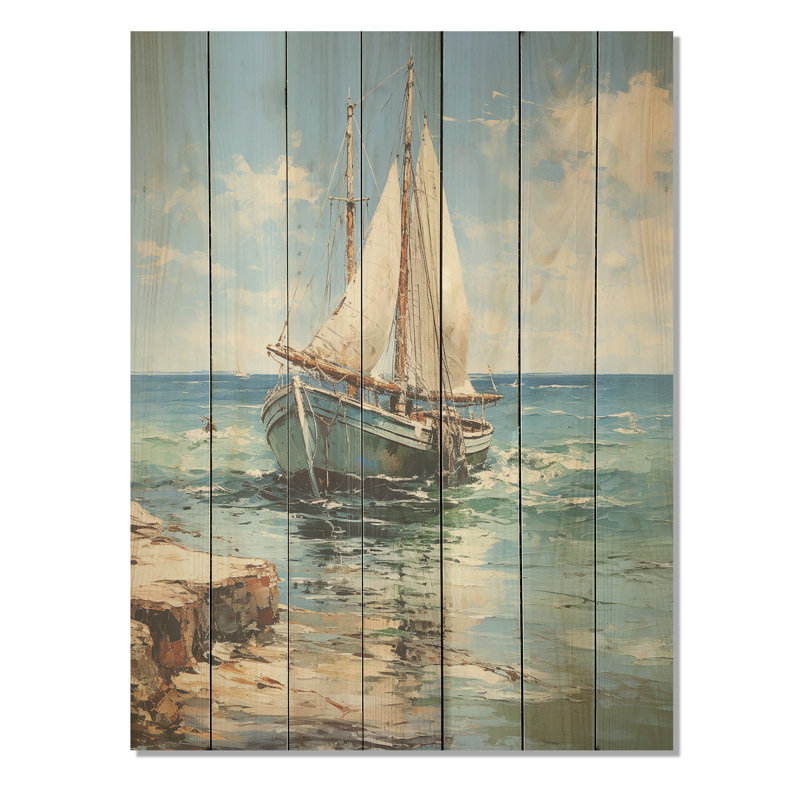 Voilier de rêve océanique - fenêtres côtières sur bois, H 20 po x l 10 po