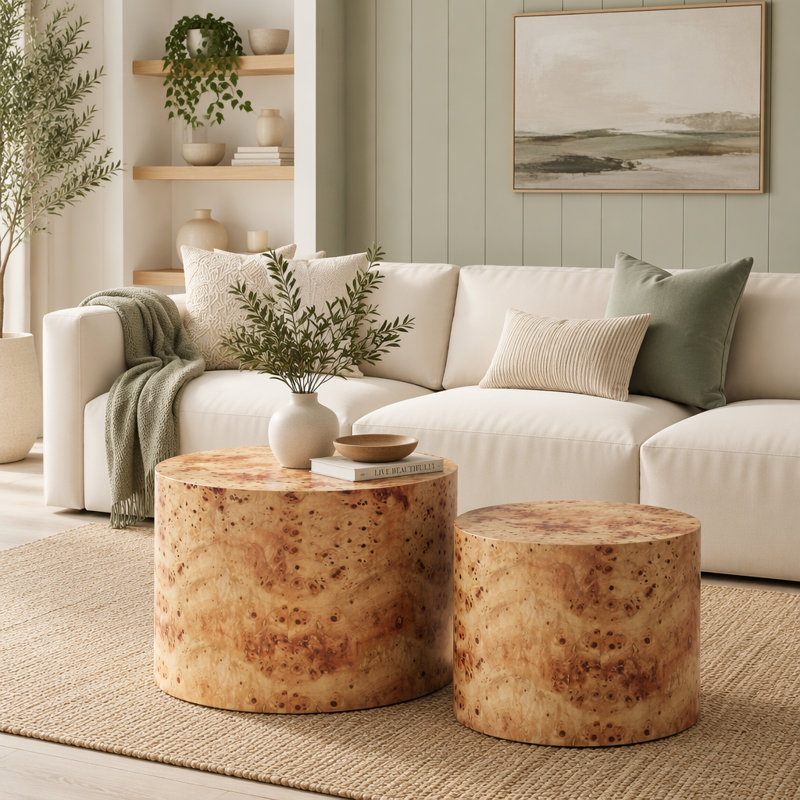 Ensemble de 2 tables basses gigognes, Natural Burl