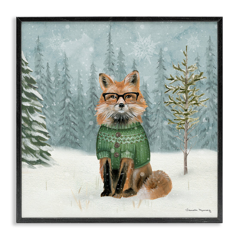 «Winter Woodland Fox», estampe numérique, conception de Danielle Murray, Giclée encadrée noir minuit, H 12 po x l 12 po