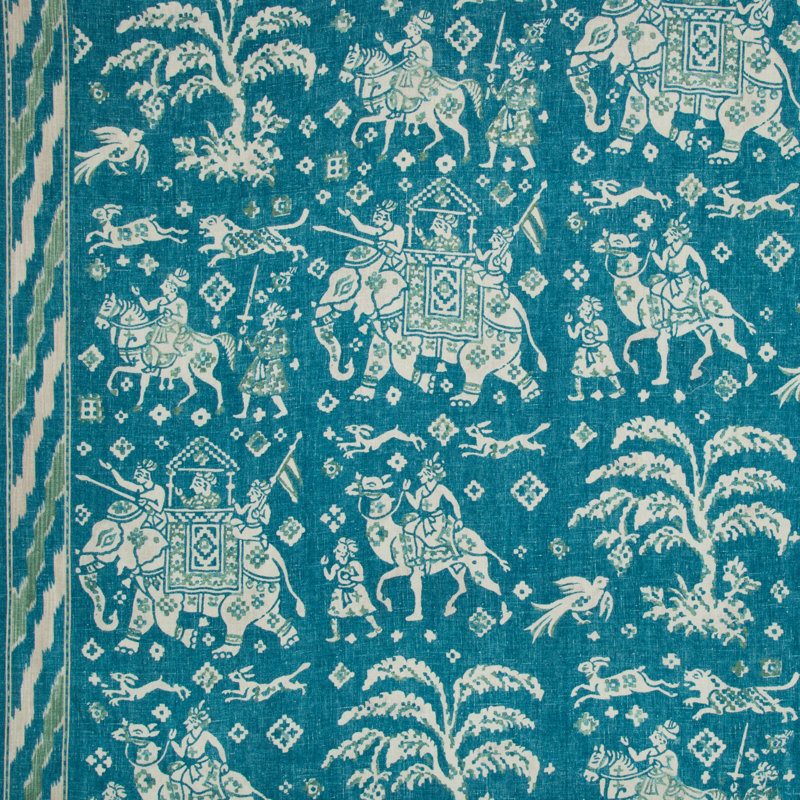 Cape Comorin Aralam 100% Linen Fabric, Teal/Green